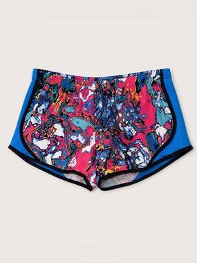 Soffe Low Rise Running Shorts XL Blue Pink Abstract Print Built-In Liner